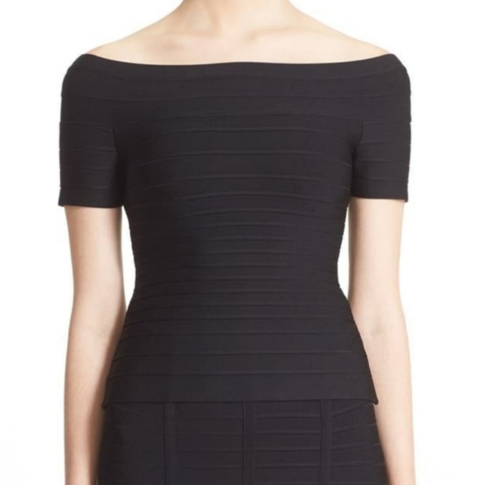 Herve Leger Black Off Shoulder Bandage Top size M